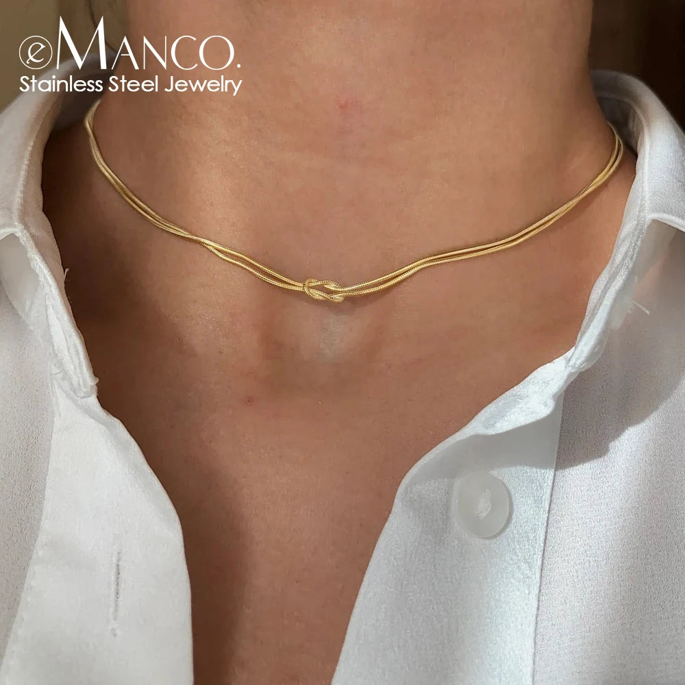 Knotted Snake Chain Necklace – 14K Gold Plated Stainless Steel Women’s Jewelry