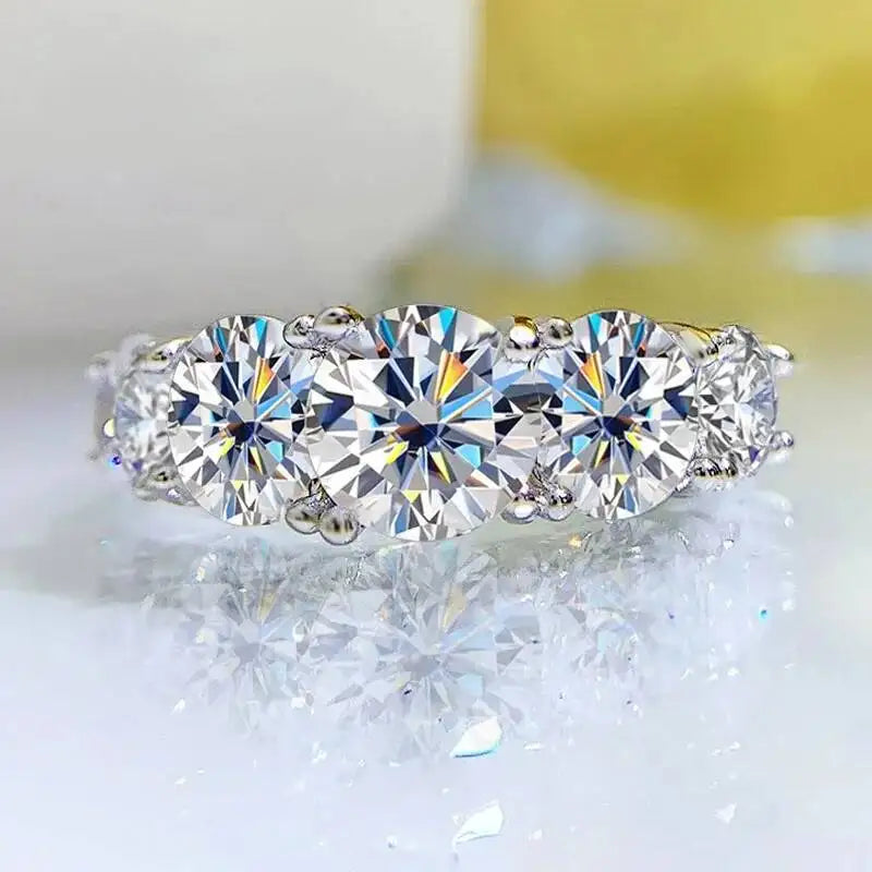 3.6CT Moissanite 5-Stone Wedding Ring – 925 Sterling Silver Sparkling Band for Women