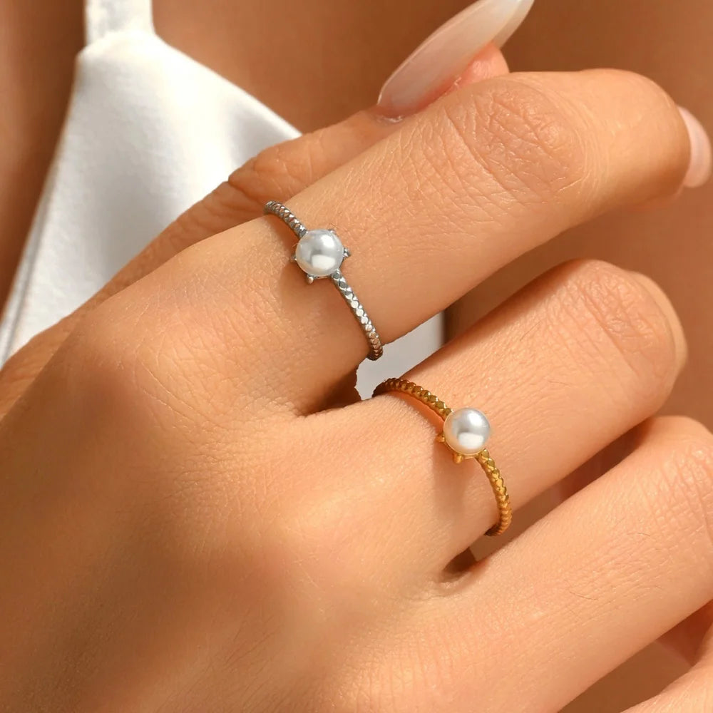Pearl Adjustable Ring – 18K Gold Stainless Steel