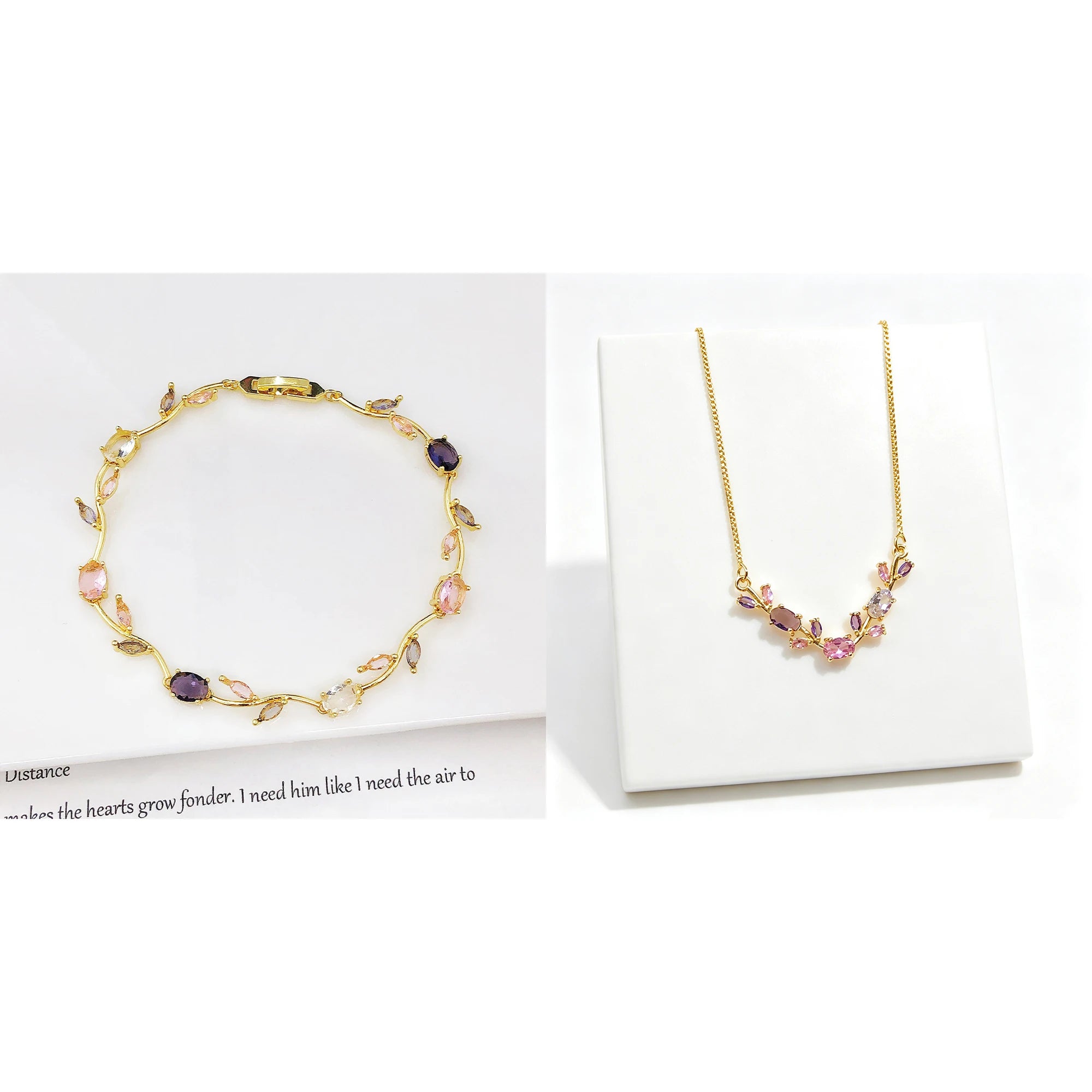 Crystal Leaf Vine Jewelry Set – Necklace & Bracelet