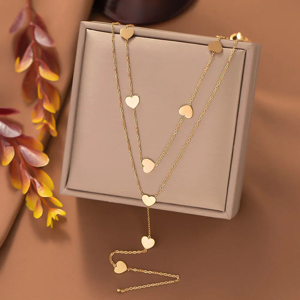 Double Layer Heart Necklace – Gold Stainless Steel