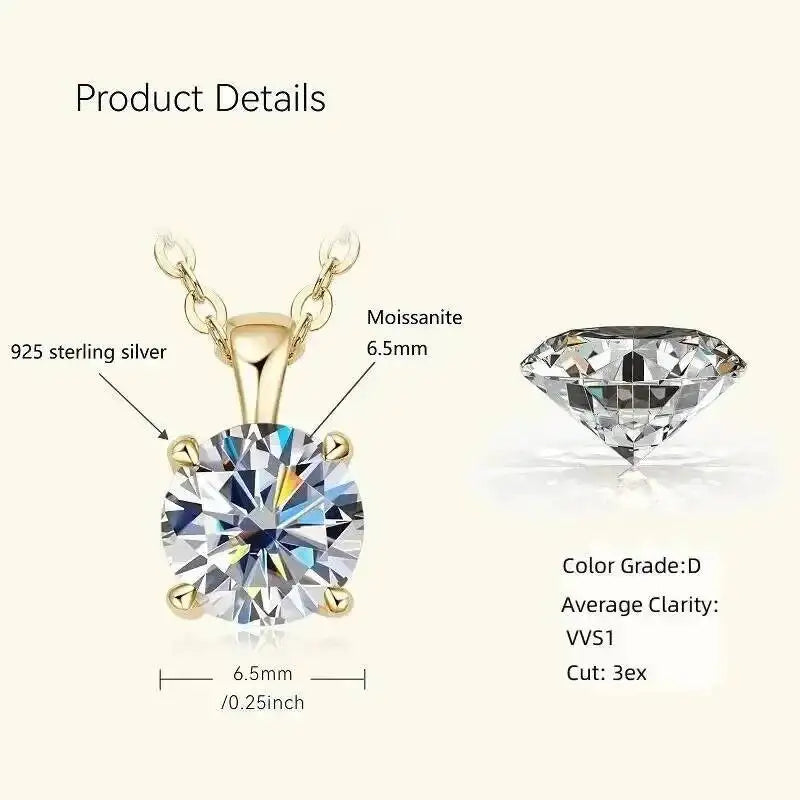 Moissanite Solitaire Drop Necklace – 1CT D Color 18K Gold Plated 925 Silver Chain