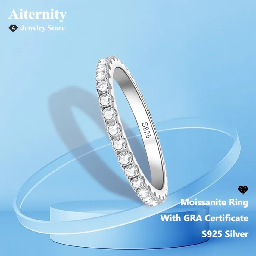 D VVS1 Moissanite Eternity Band – GRA Certified 925 Sterling Silver Unisex Ring