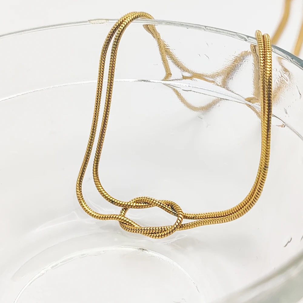 Knotted Snake Chain Necklace – 14K Gold Plated Stainless Steel Women’s Jewelry