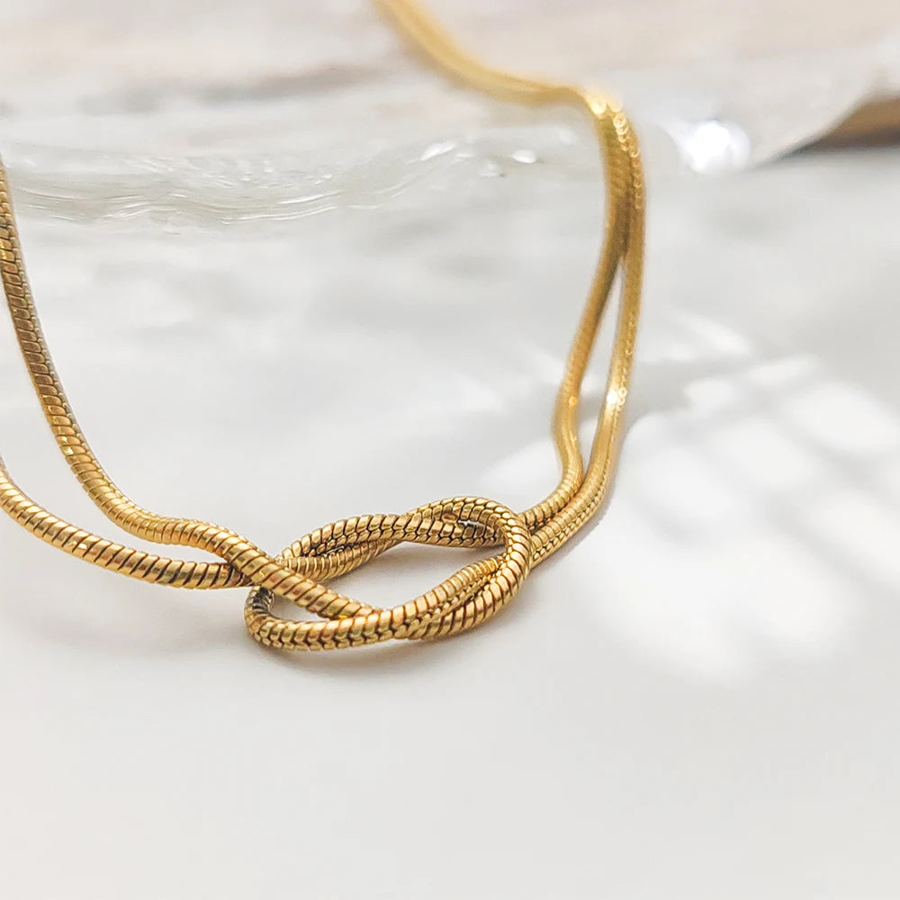 Knotted Snake Chain Necklace – 14K Gold Plated Stainless Steel Women’s Jewelry