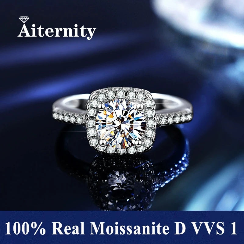 Moissanite & Zircon Ring – D VVS1 Adjustable S925 Silver Women’s Wedding Ring