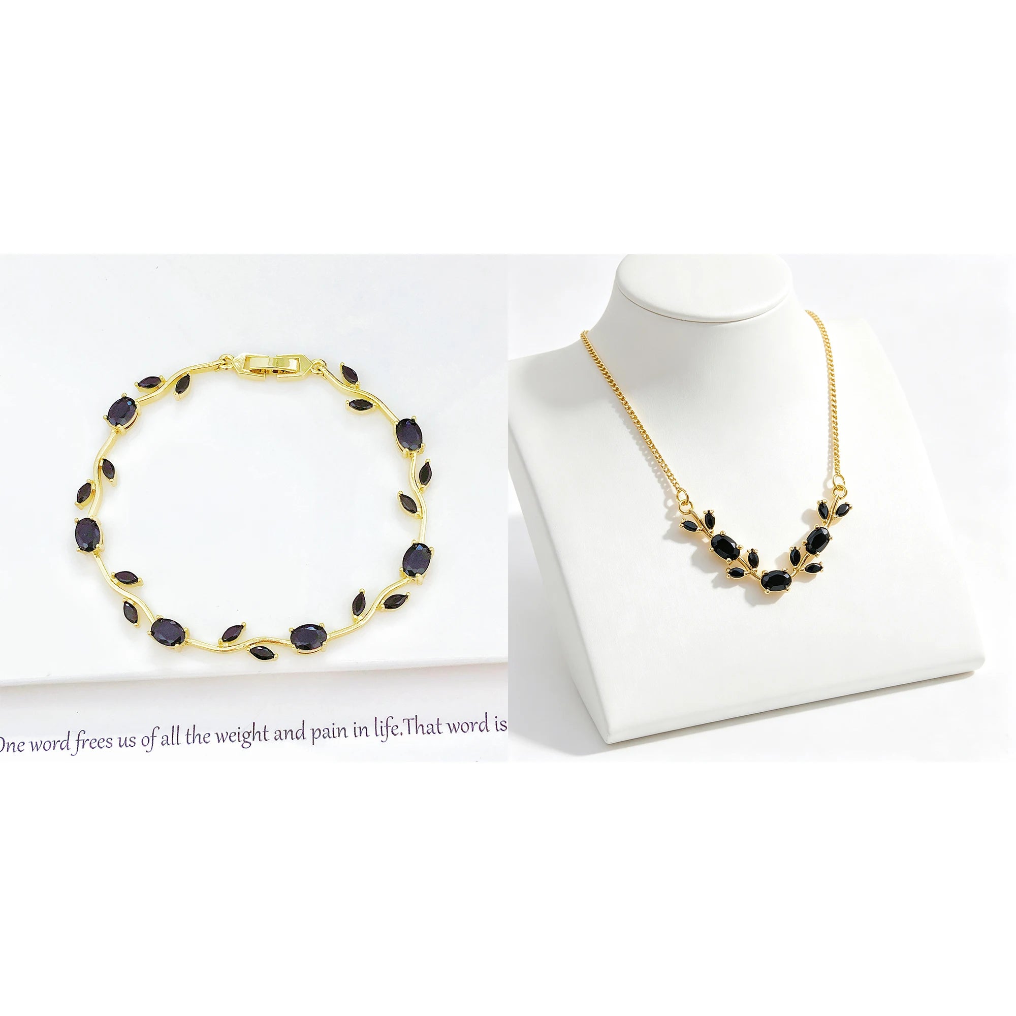 Crystal Leaf Vine Jewelry Set – Necklace & Bracelet