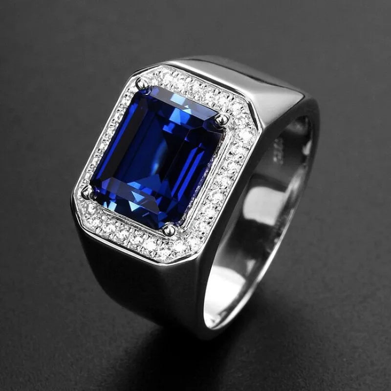 Lab Emerald & Sapphire Solitaire Ring – 925 Sterling Silver | 5CT | Men & Women