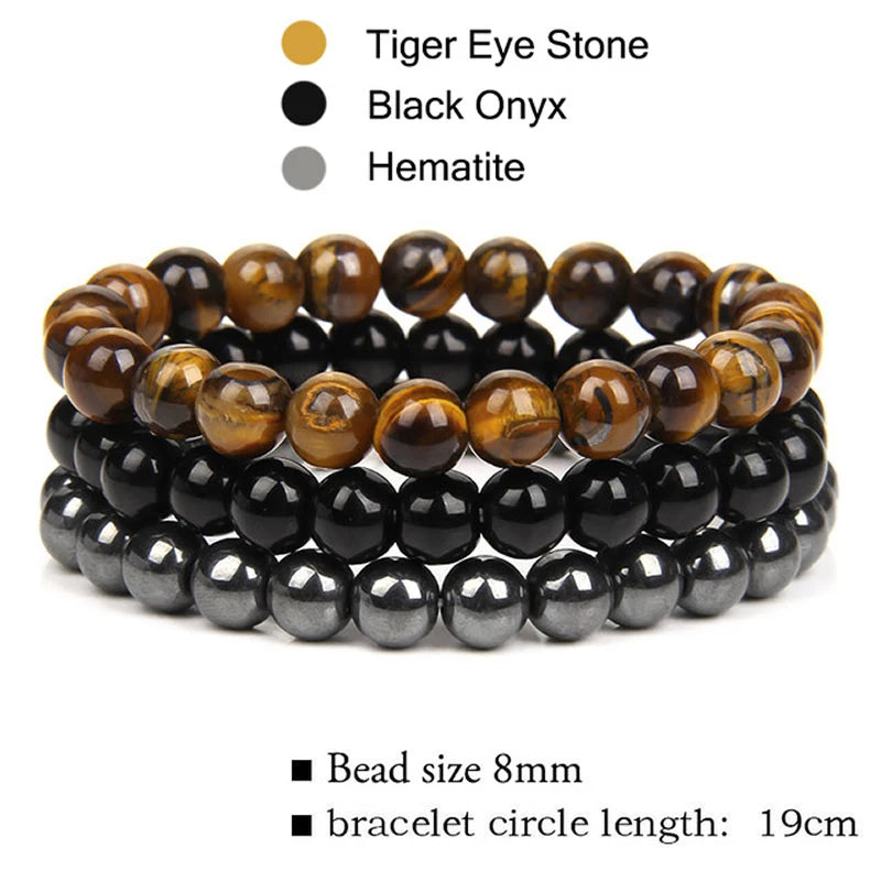 Natural Stone Bracelet Set – 8mm Healing Crystals, 3 Pieces