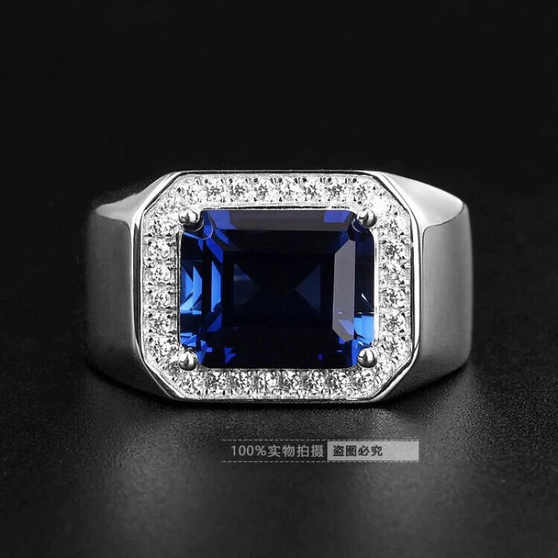 Lab Emerald & Sapphire Solitaire Ring – 925 Sterling Silver | 5CT | Men & Women