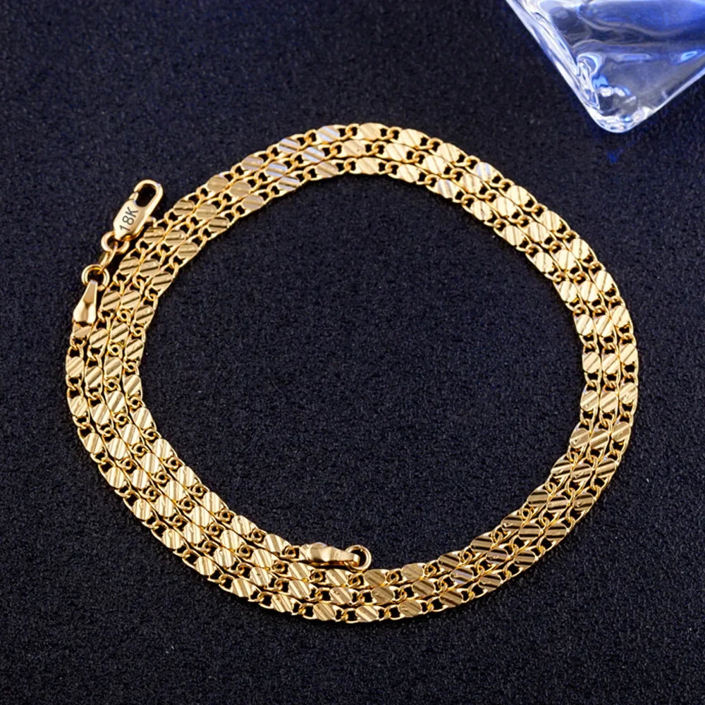 18K Gold Side Chain Necklace – 925 Silver 2mm 16–30 Inch Unisex