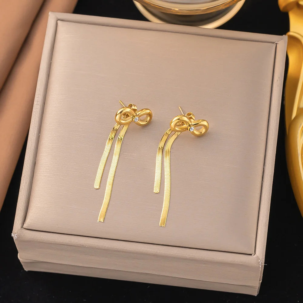 Bowknot Tassel Jewelry Set – Gold Necklace & Earrings