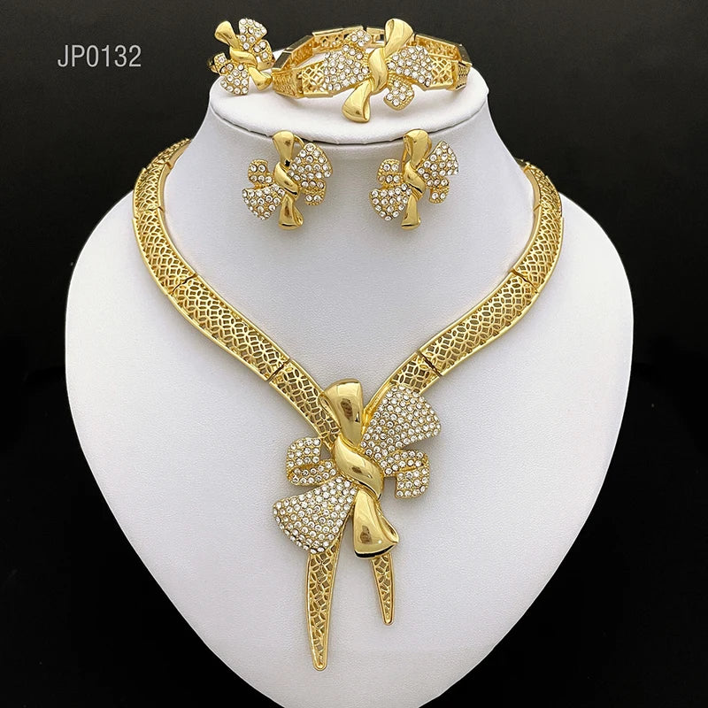 18K Gold Bowknot Jewelry Set – 4 Pieces for Women