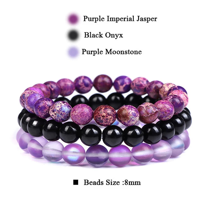 Natural Stone Bracelet Set – 8mm Healing Crystals, 3 Pieces