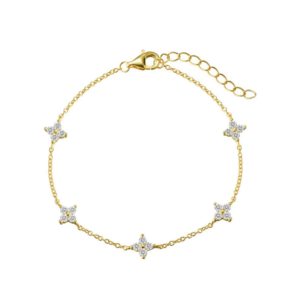 Four Leaf Clover Zircon Necklace – 18K Gold Stainless Steel Lucky Charm for Women