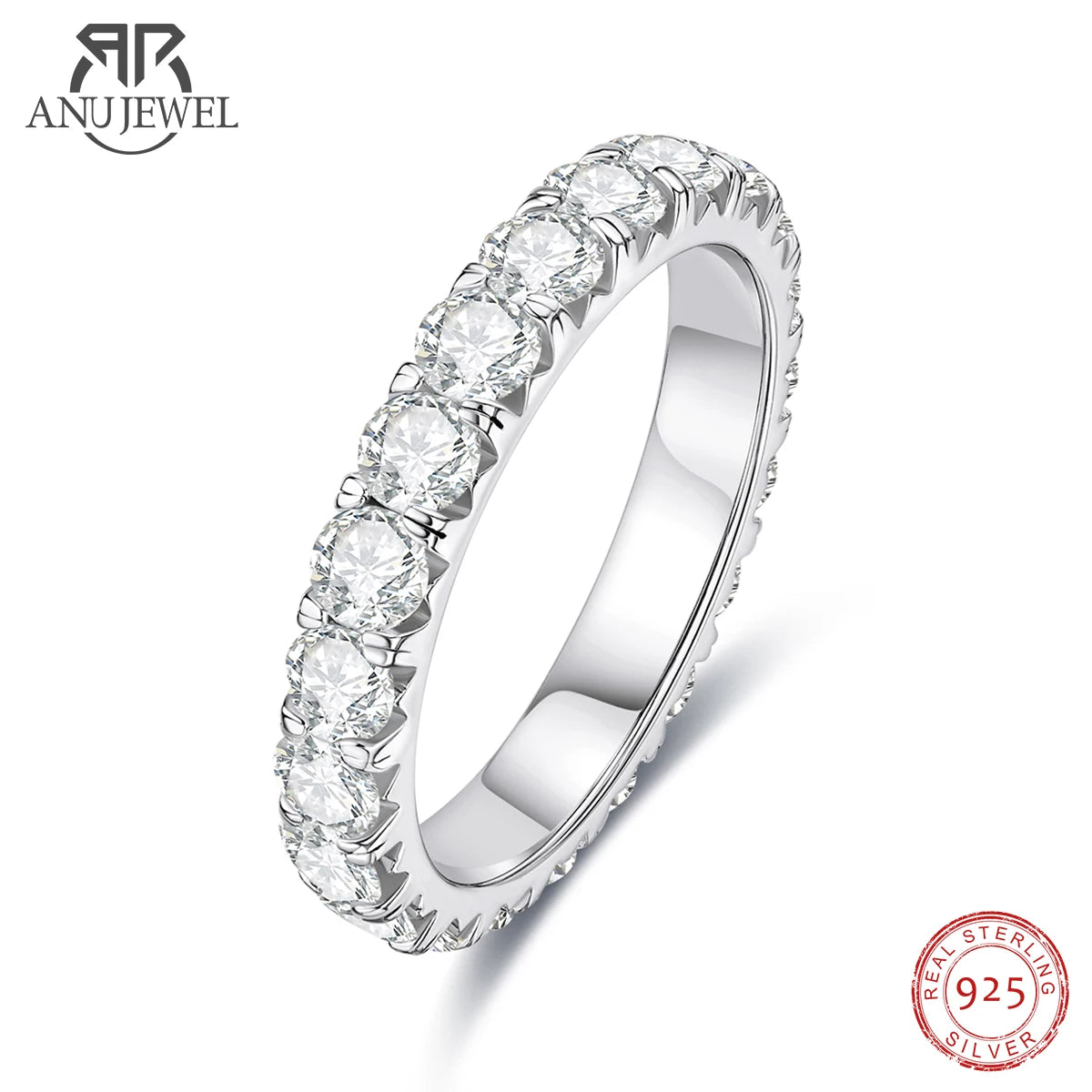 Moissanite Eternity Wedding Band Ring – 925 Sterling Silver | D Color VVS1 | 3mm