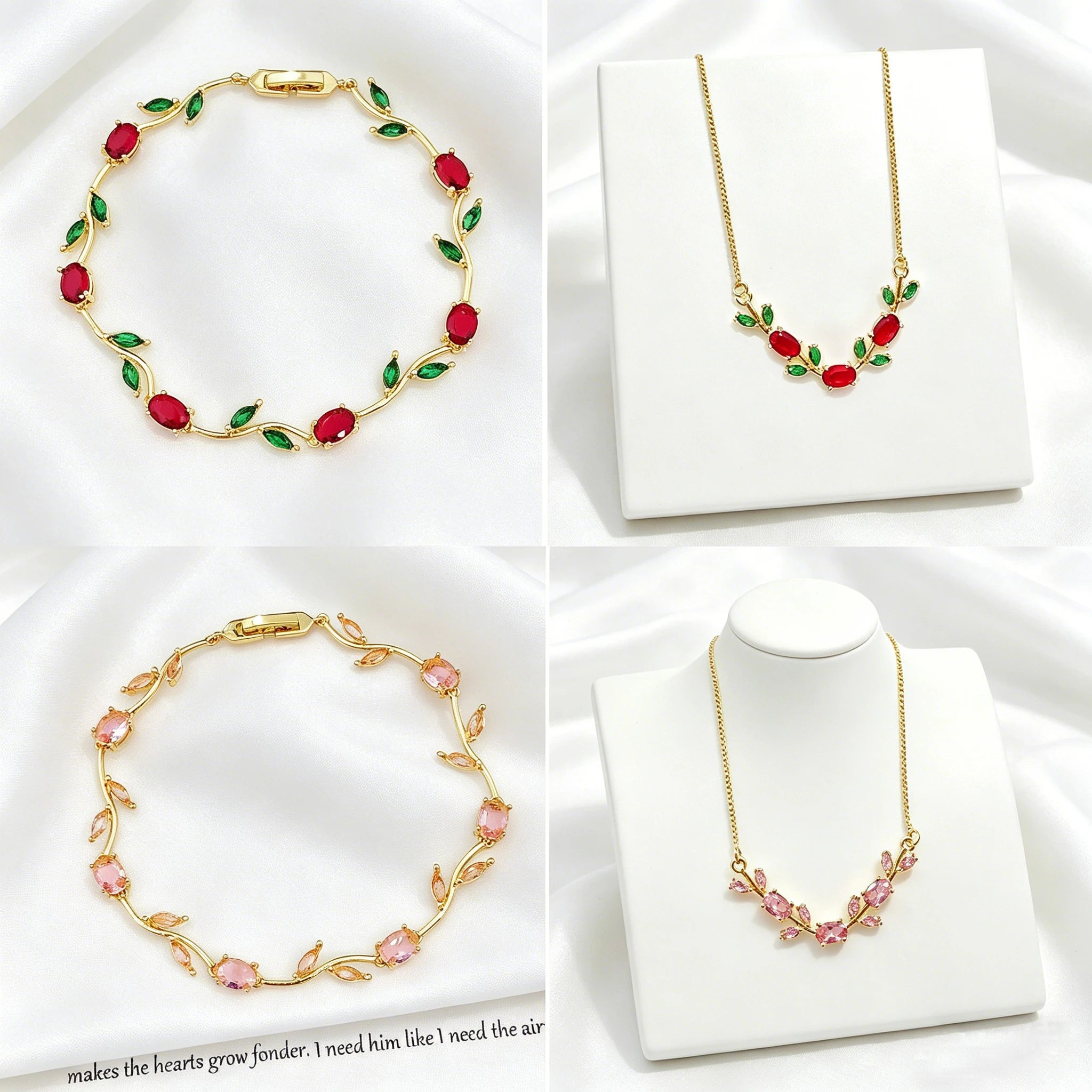 Crystal Leaf Vine Jewelry Set – Necklace & Bracelet