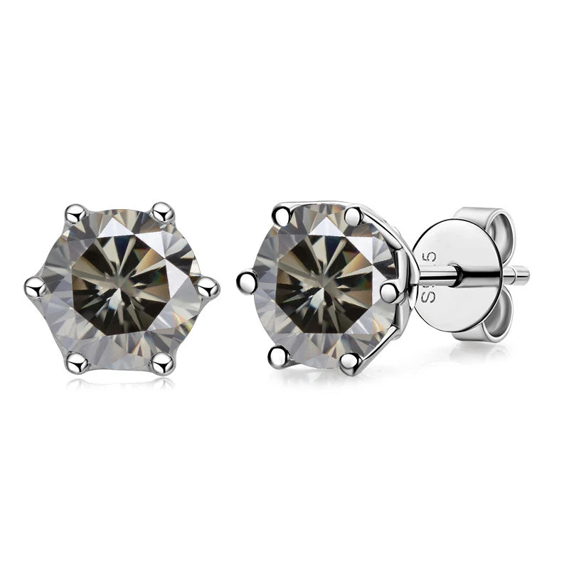 Moissanite Russian Cut Stud Earrings – 1/2/4CT VVS D Color S925 Silver Fine Jewelry