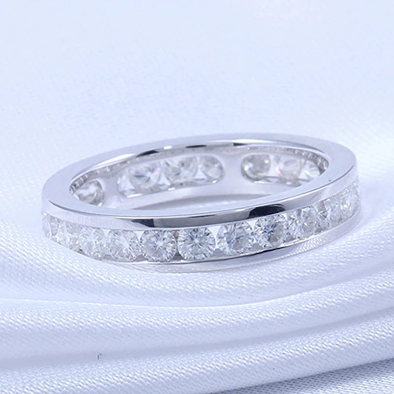 Moissanite Eternity Wedding Band | GRA Certified | 925 Sterling Silver | Gold & Silver