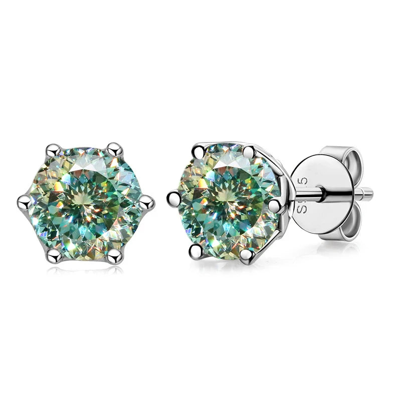 Moissanite Russian Cut Stud Earrings – 1/2/4CT VVS D Color S925 Silver Fine Jewelry