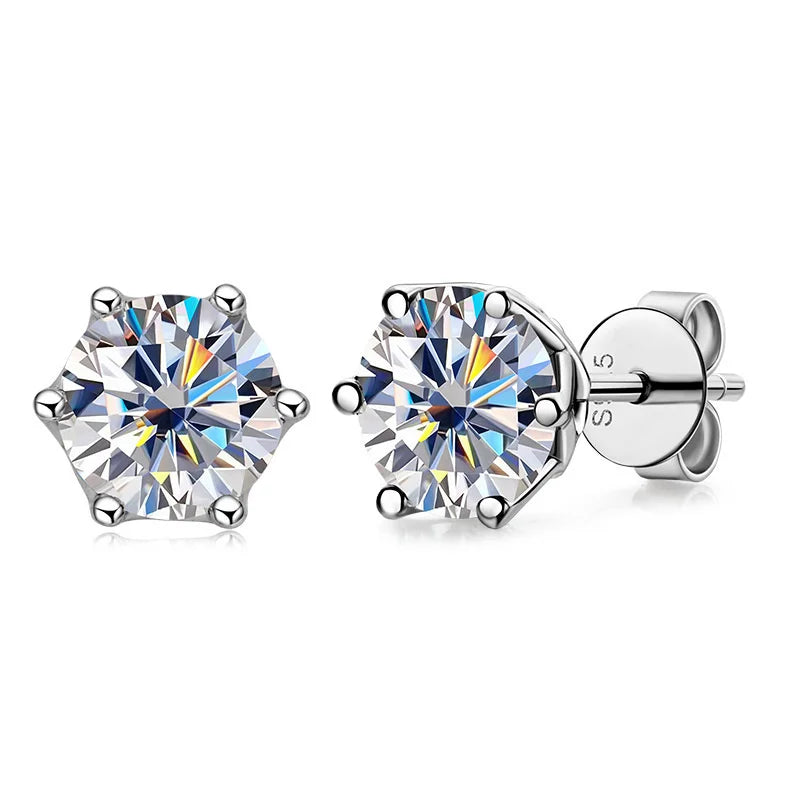Moissanite Russian Cut Stud Earrings – 1/2/4CT VVS D Color S925 Silver Fine Jewelry