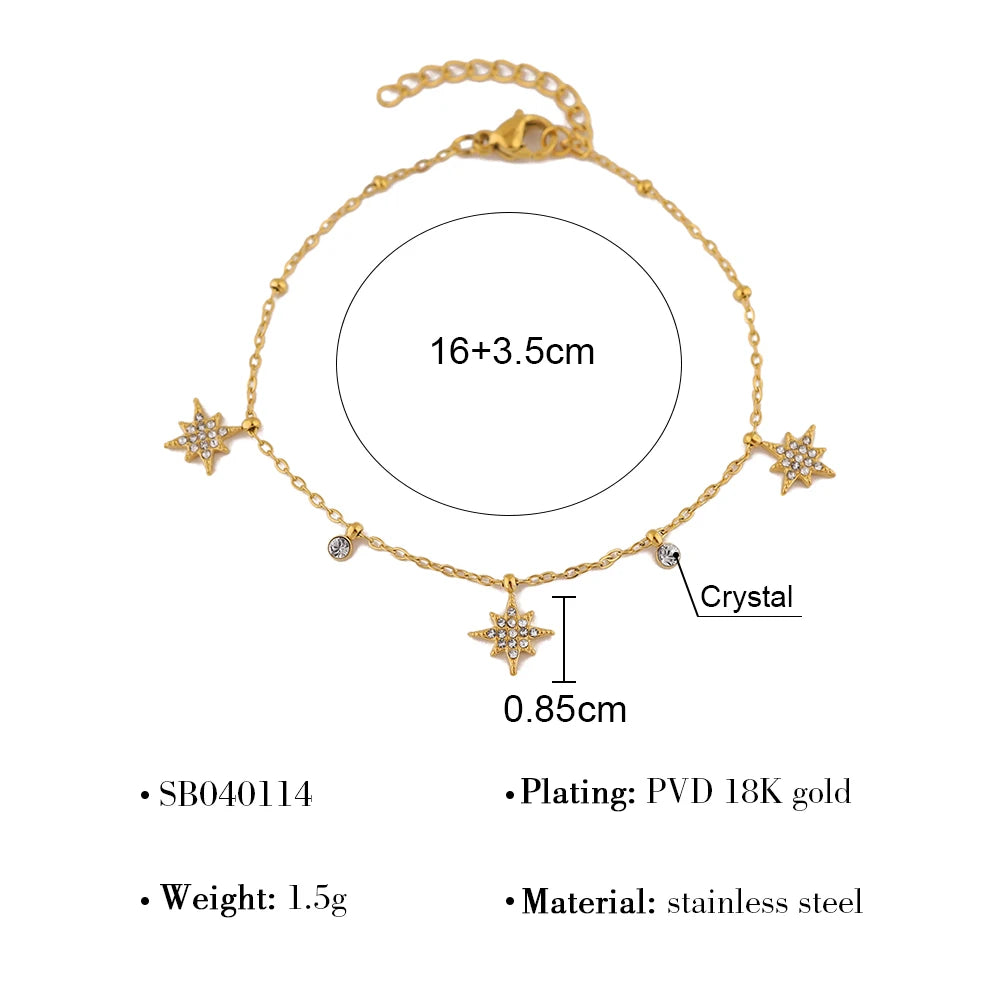 Crystal Star Jewelry Set – 18K Gold Stainless Steel, Necklace & Bracelet