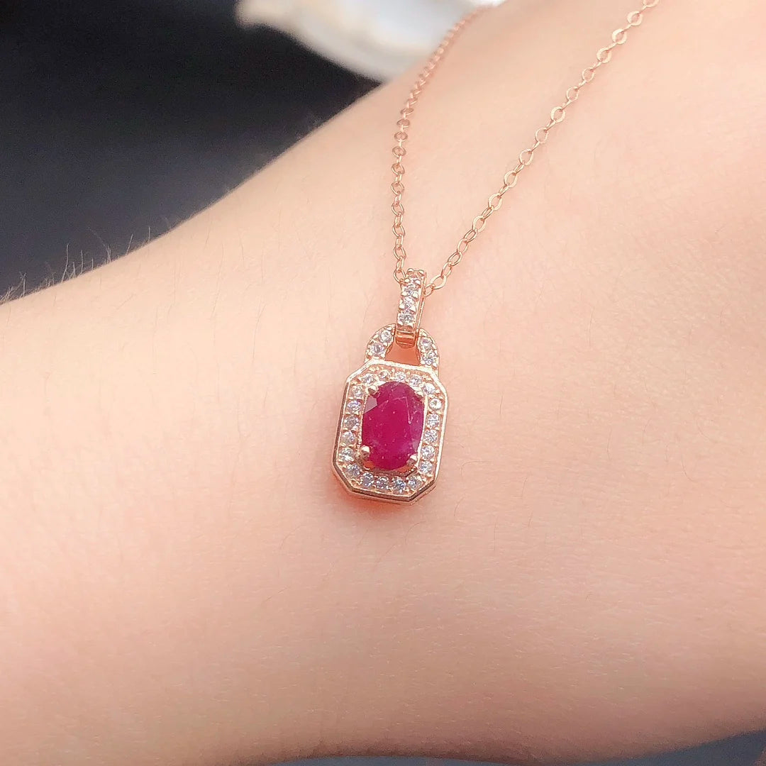 Natural Ruby Pendant Necklace | Genuine 925 Sterling Silver | Certified | Women's Gift