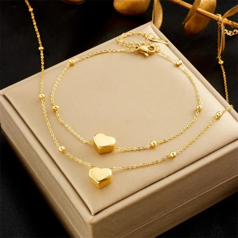 Heart Pendant Jewelry Set – Necklace, Bracelet & Earrings