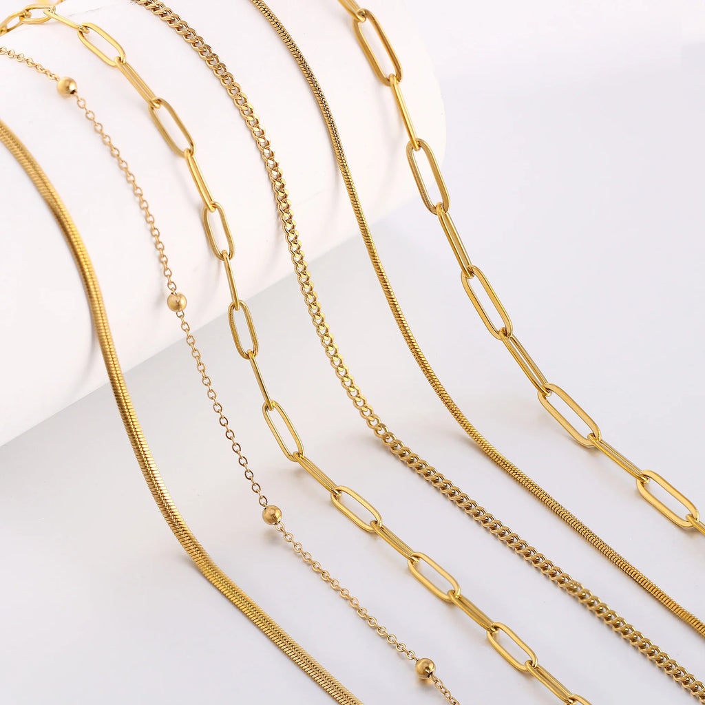 5-Piece Chain Necklace Set – 18K Gold Plated Stainless Steel Layering Necklaces