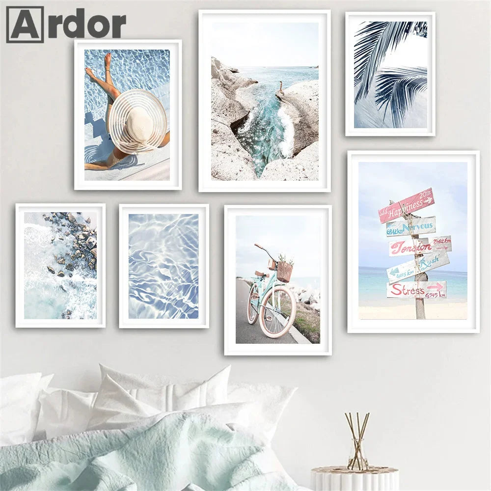 Tropical Beach Canvas Wall Art – Blue Sea Wave & Shell Poster