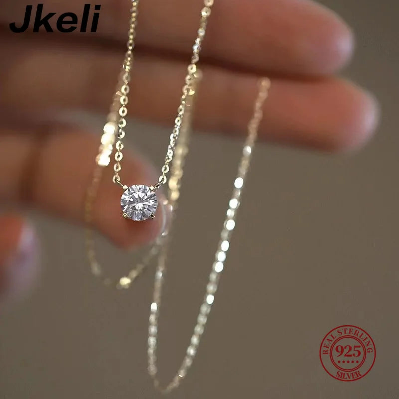 Six-Claw Zircon Diamond Necklace – S925 Silver 14K Gold Multi-Wear Pendant