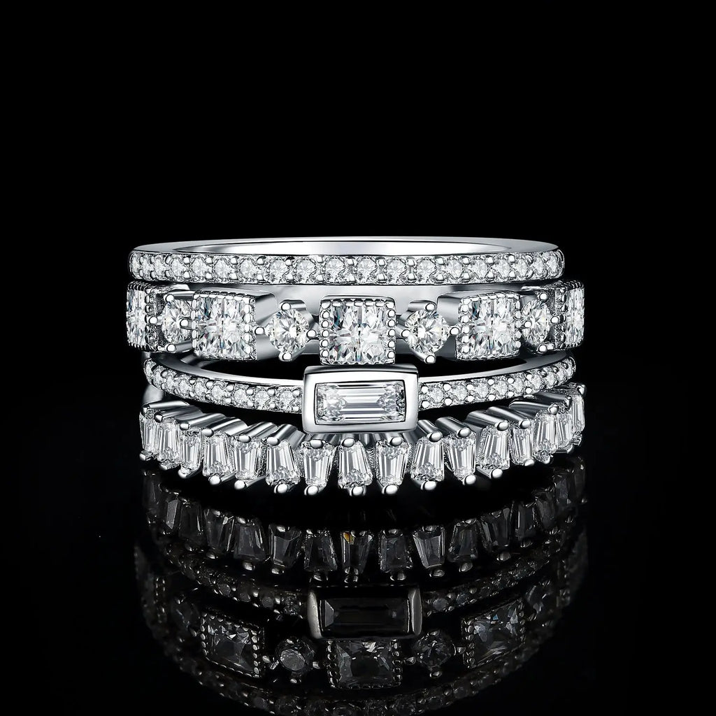 4-Piece CZ Stacking Ring Set – 925 Sterling Silver | 1CT AAAAA Cubic Zirconia | Women