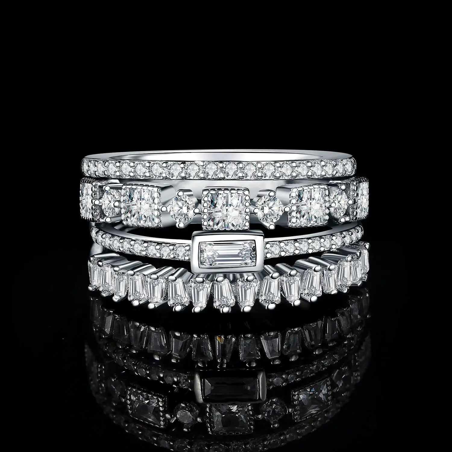 4-Piece CZ Stacking Ring Set – 925 Sterling Silver | 1CT AAAAA Cubic Zirconia | Women