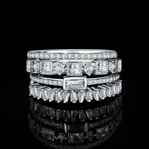 4-Piece CZ Stacking Ring Set – 925 Sterling Silver | 1CT AAAAA Cubic Zirconia | Women