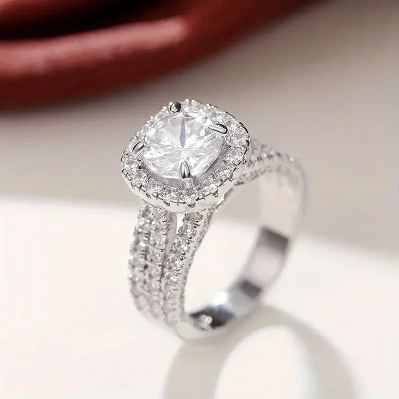 Square Moissanite Ring – Light Luxury 925 Sterling Silver Women’s Engagement Gift