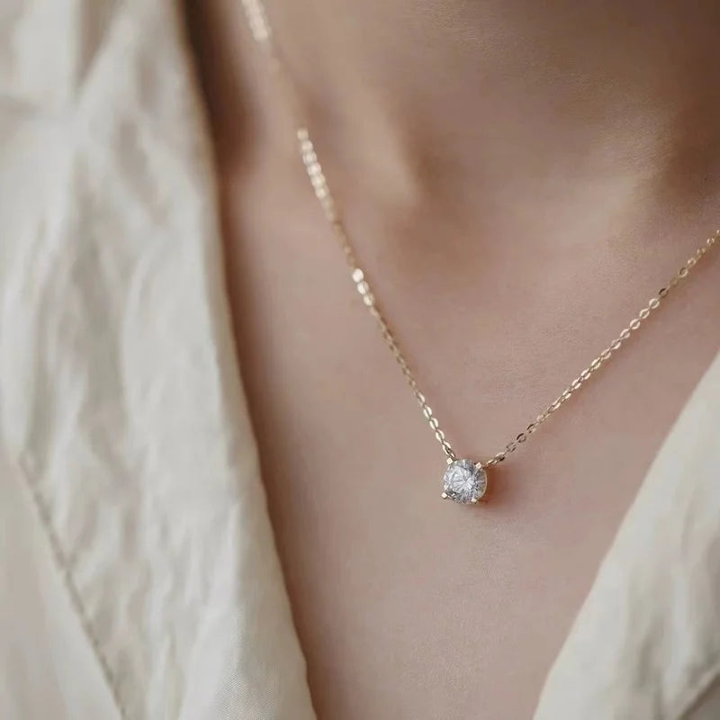 Six-Claw Zircon Diamond Necklace – S925 Silver 14K Gold Multi-Wear Pendant
