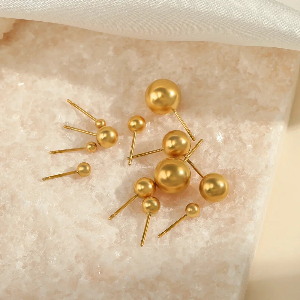 Minimalist Ball Stud Earrings – 316L Stainless Steel Gold Color for Women