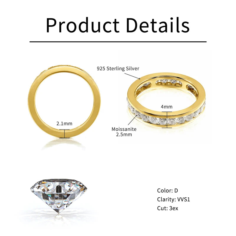 Moissanite Eternity Wedding Band | GRA Certified | 925 Sterling Silver | Gold & Silver