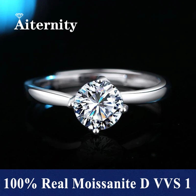 18K Gold Plated Moissanite Ring – D VVS1 Adjustable S925 Silver