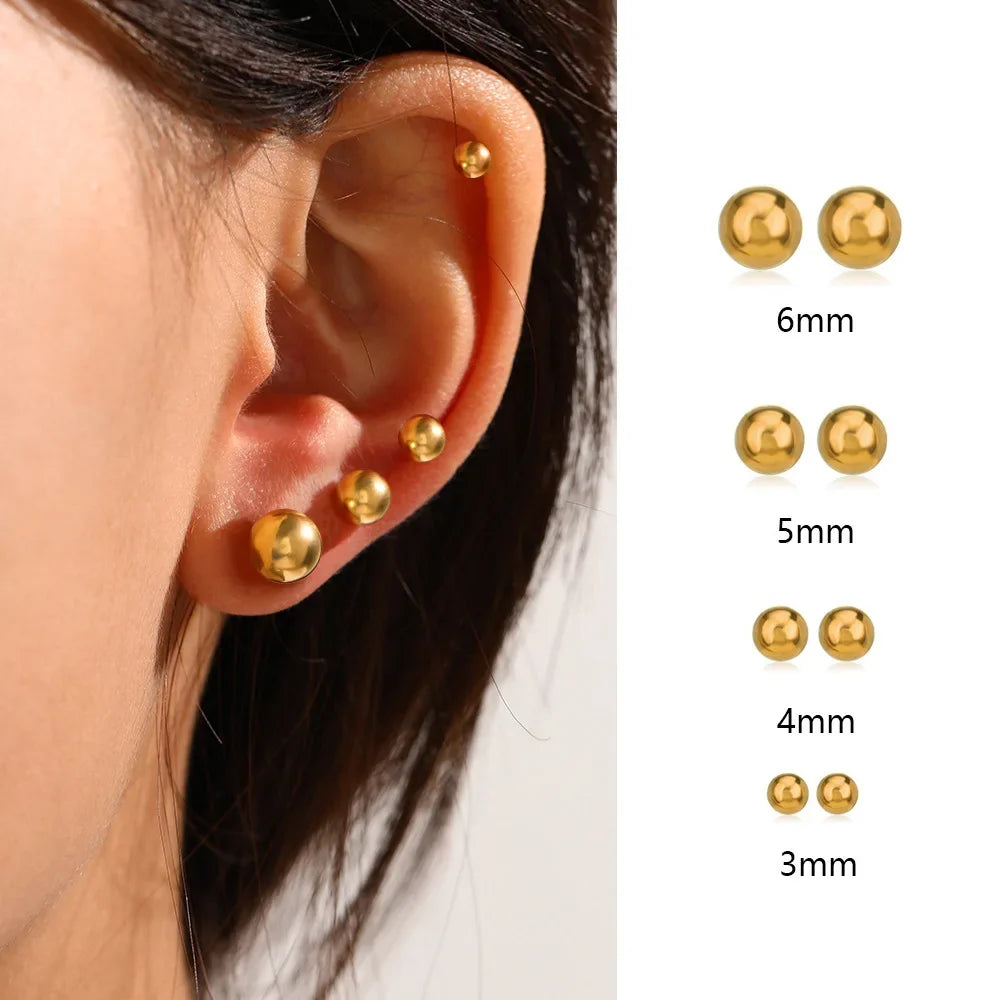 Minimalist Ball Stud Earrings – 316L Stainless Steel Gold Color for Women