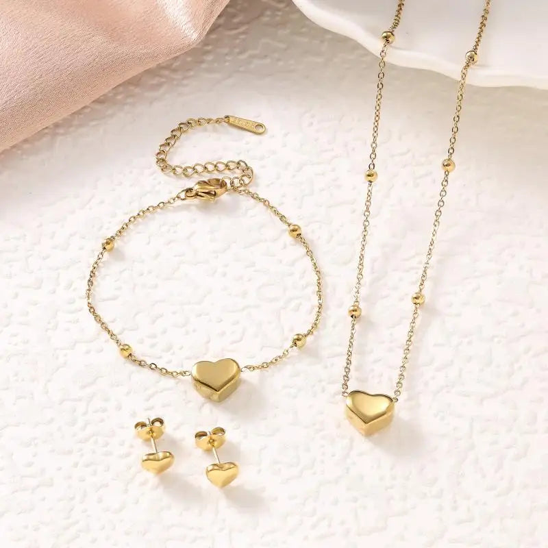 Heart Pendant Jewelry Set – Necklace, Bracelet & Earrings