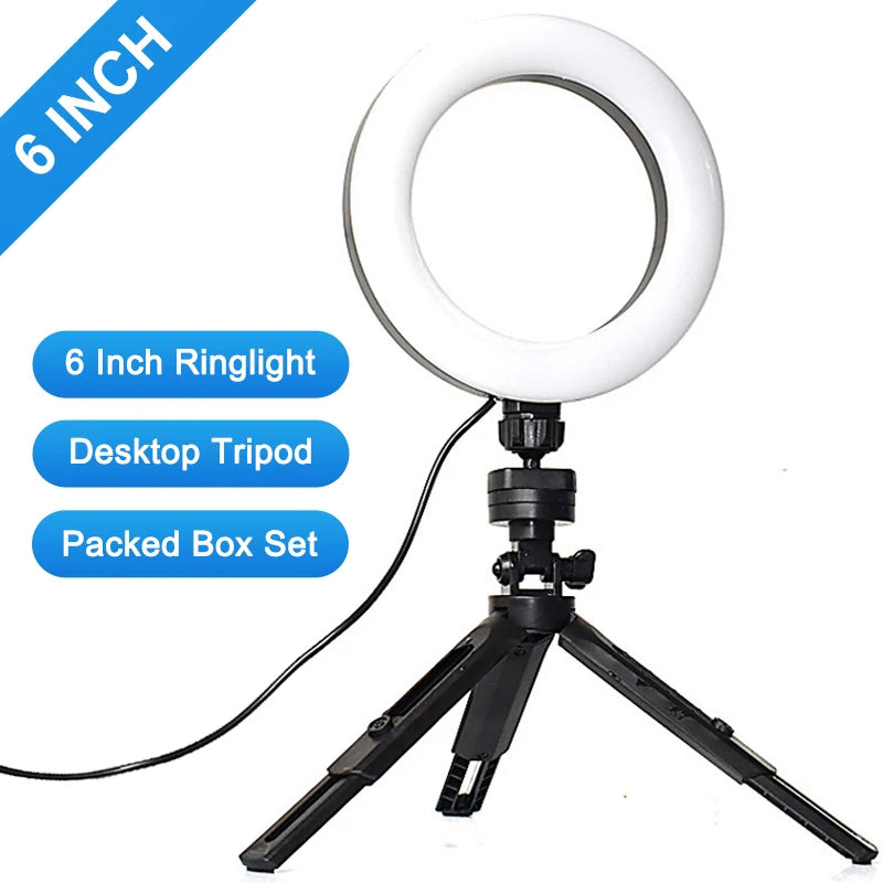 Mini LED Selfie Ring Light with Tripod Stand
