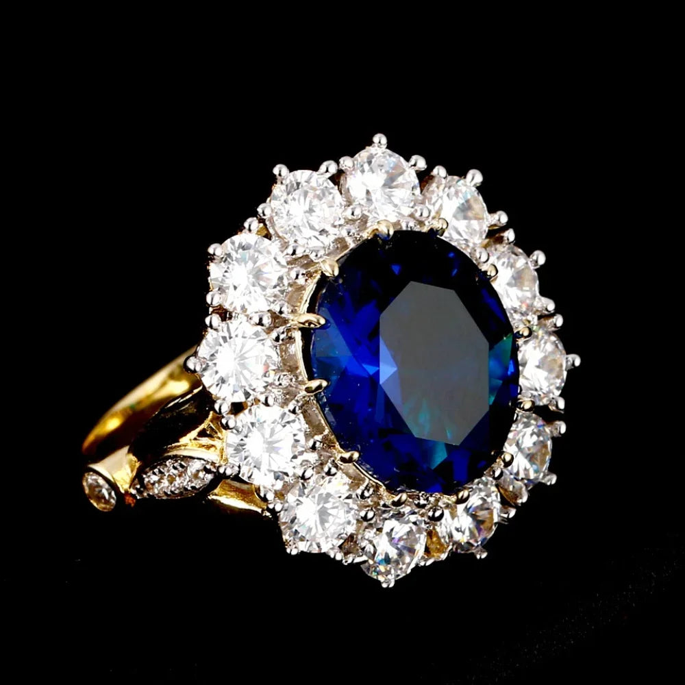 Oval Blue Zircon Solitaire Ring – 925 Sterling Silver | Gold Plated | Women