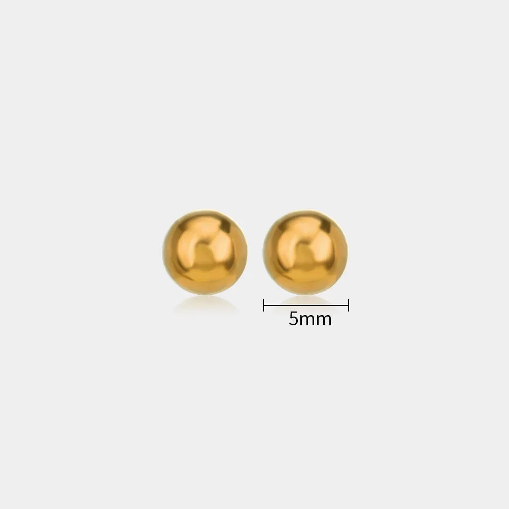 Minimalist Ball Stud Earrings – 316L Stainless Steel Gold Color for Women