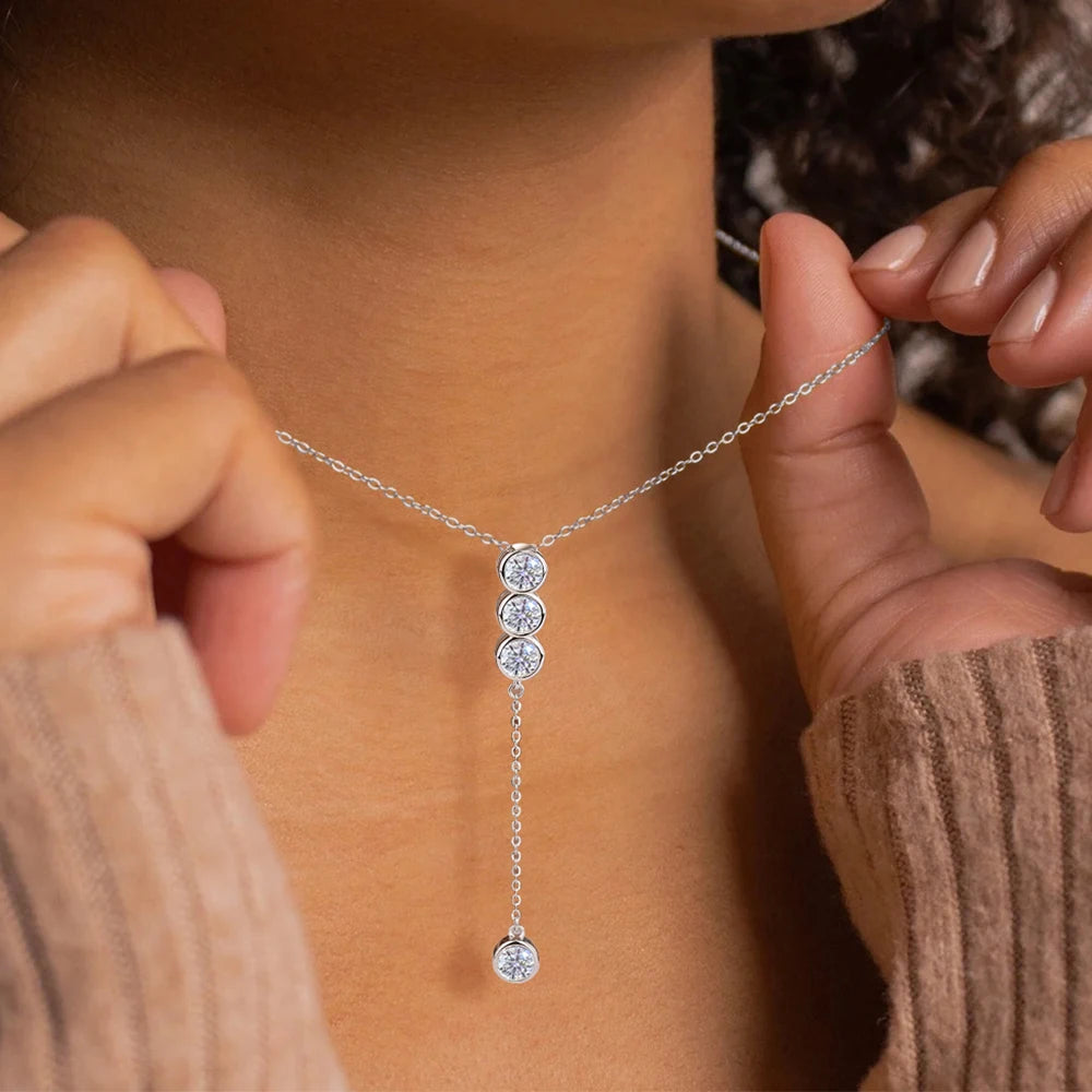 Houtros Full Moissanite Bubble Clavicle Necklace — 925 Sterling Silver 3/5mm