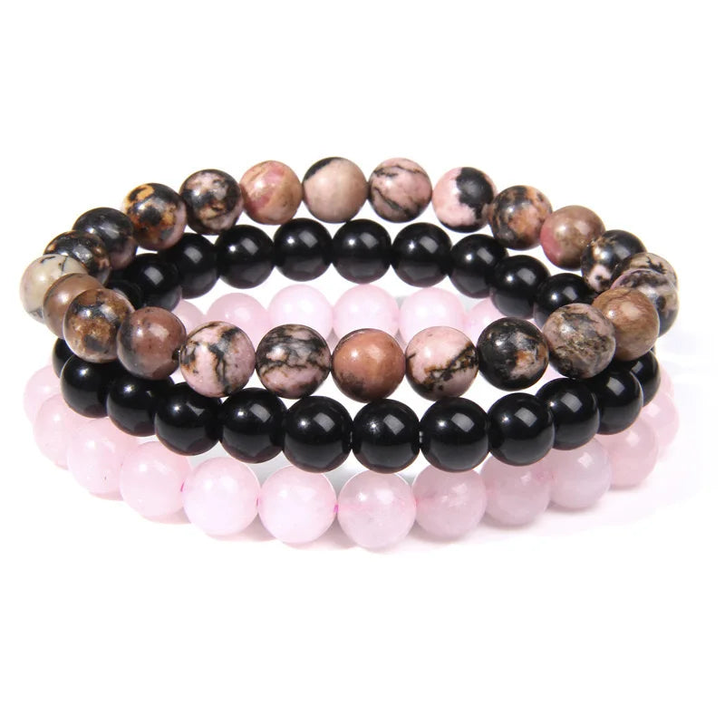 Natural Stone Bracelet Set – 8mm Healing Crystals, 3 Pieces