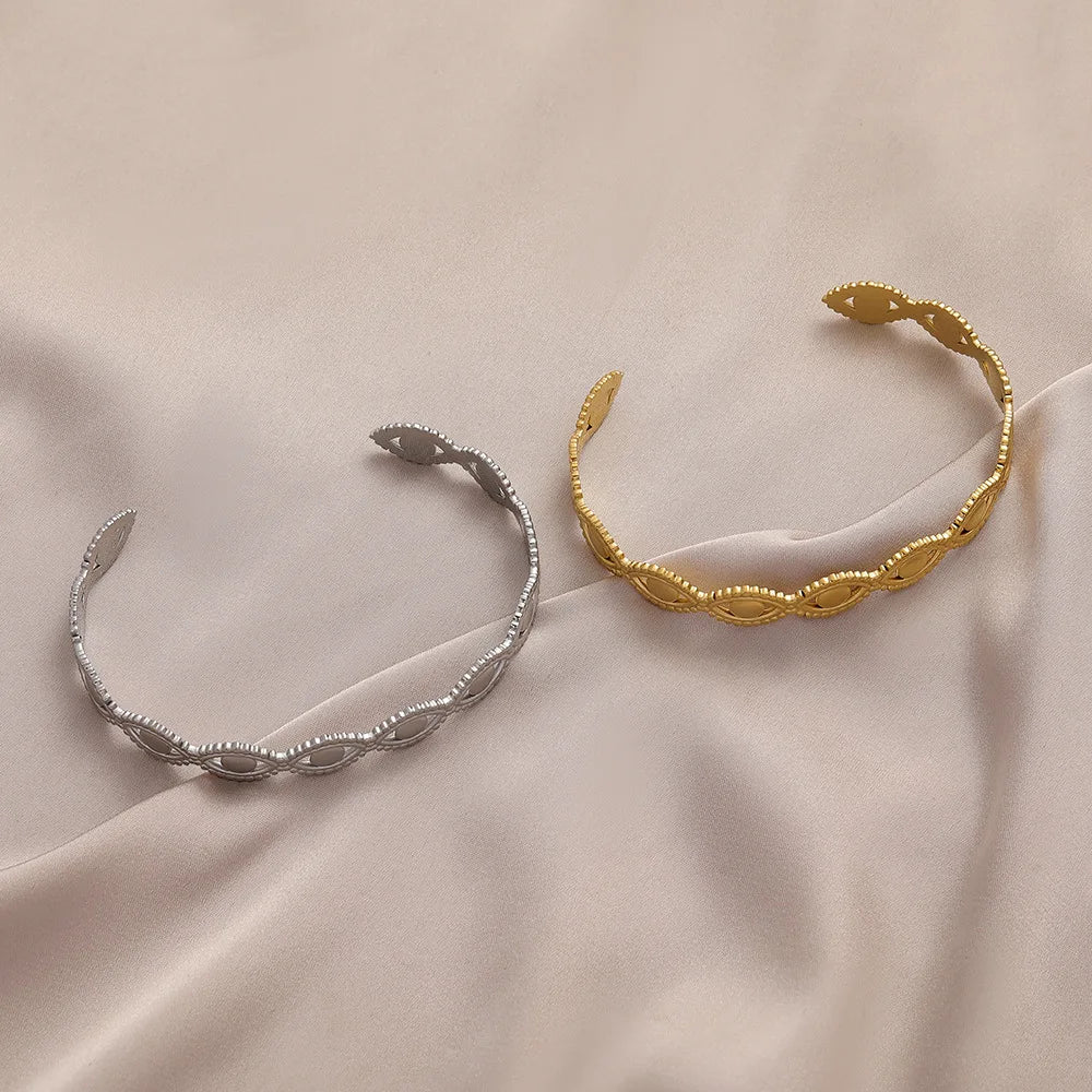 Evil Eye Open Cuff Bracelet – Gold & Silver Stainless Steel Minimalist Bangle