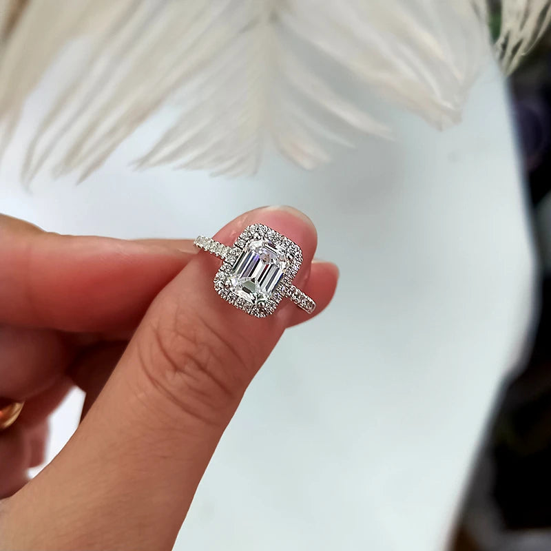 Emerald Cut CZ Engagement Ring – 925 Sterling Silver | 2CT Zircon | Women