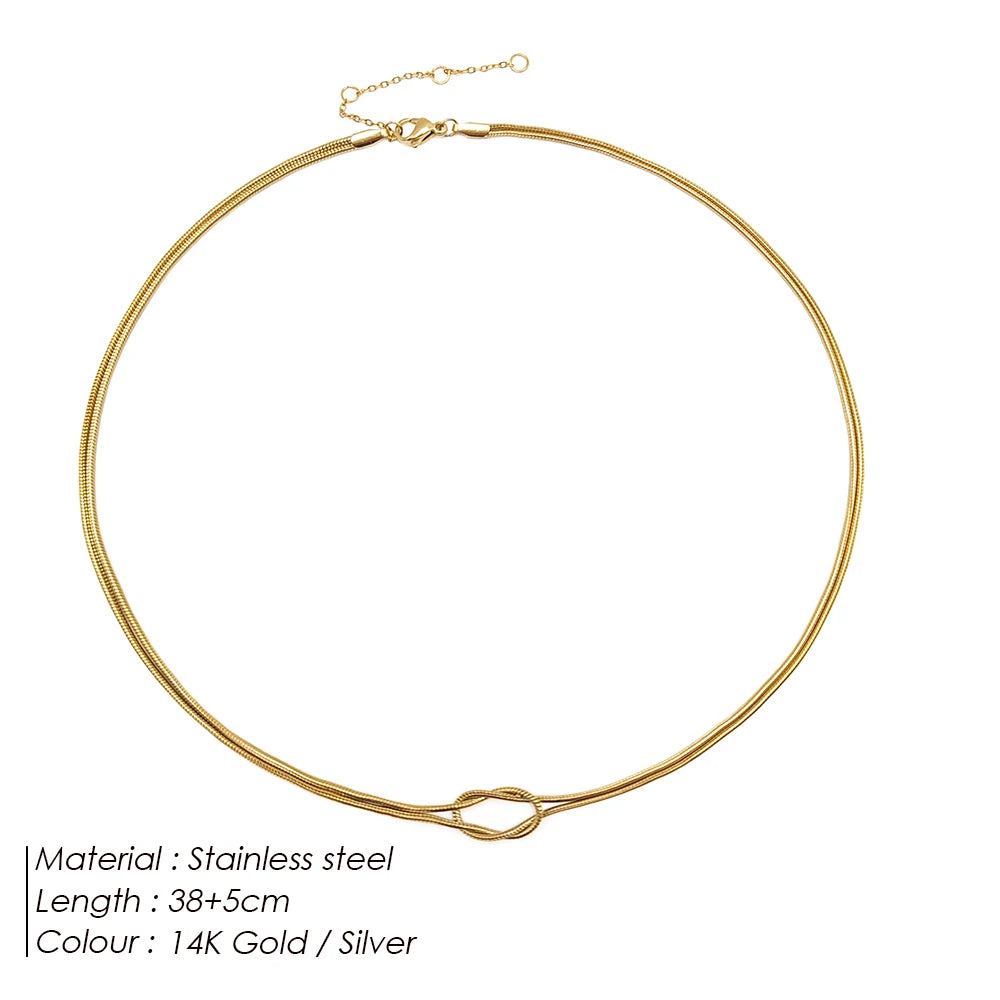 Knotted Snake Chain Necklace – 14K Gold Plated Stainless Steel Women’s Jewelry