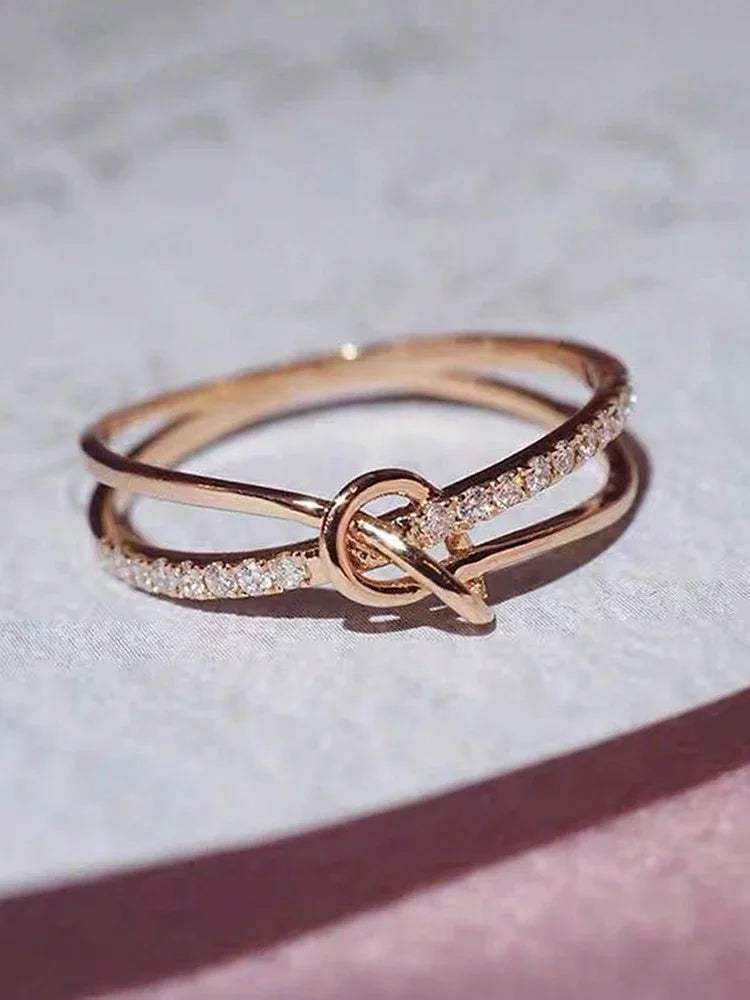 Gold Knot Double Ring – 925 Sterling Silver Women’s Wedding Band